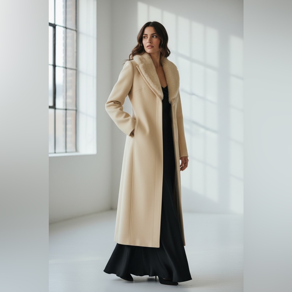 Vintage Long  Style Winter Coat Cream Size 48 (Fits M/L) Anastasio - Picture 9 of 16